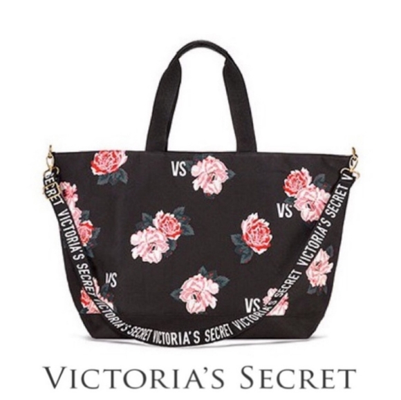 Victoria's Secret Handbags - Victoria's Secret Black Floral Print Tote